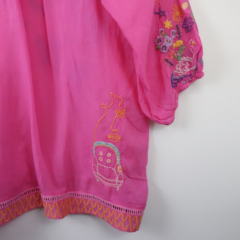 Johnny Was Zadonia Embroidered Tie Neck Blouse‎ 1X Fuchsia Pink - Picture 4 of 11